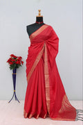Majestic Emerald  Traditional Silk Saree with Intricate Temple Zari Weaving - RED