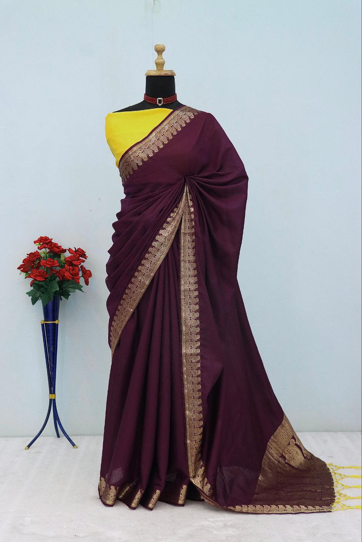 Majestic Emerald  Traditional Silk Saree with Intricate Temple Zari Weaving - WINE