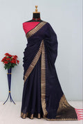 Majestic Emerald  Traditional Silk Saree with Intricate Temple Zari Weaving - NAVY BLUE