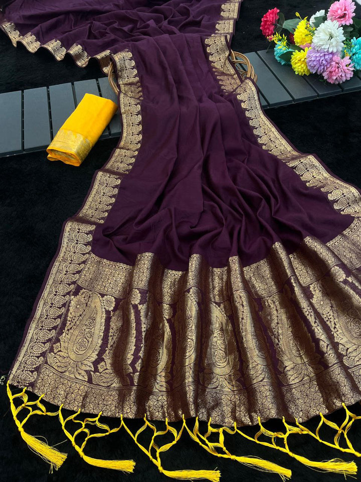 Majestic Emerald  Traditional Silk Saree with Intricate Temple Zari Weaving - WINE