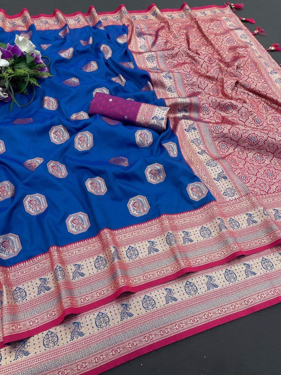 Royal light blue Jacquard Elegance Saree with Designer Pallu