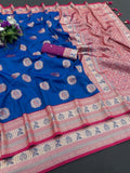 Royal light blue Jacquard Elegance Saree with Designer Pallu