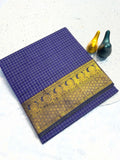 Graceful Checked Weave Saree with Traditional Woven Border - PURPLE