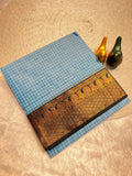 Graceful Checked Weave Saree with Traditional Woven Border - SKY