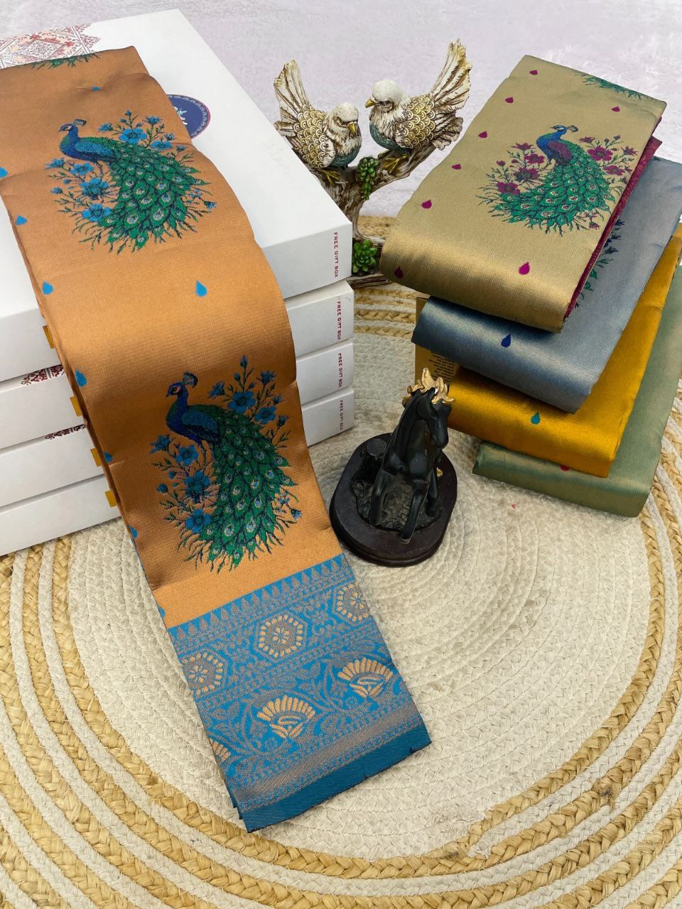 Maharani Mayura Premium Silk Saree with Regal Peacock Motifs and Heritage Woven Pallu - DARK YELLOW