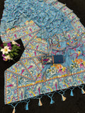 Soft Silk Saree With Paithani Border & Pashmina Weaving - SKY BLUE