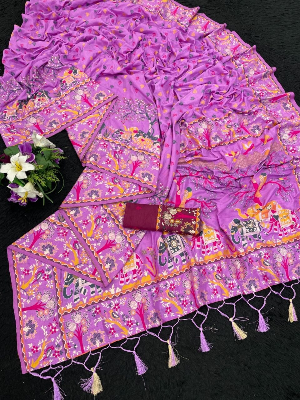 Soft Silk Saree With Paithani Border &amp; Pashmina Weaving - PINK