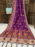 ✨ Elegant Soft Silk Dark Purple Saree with Pashmina Work & Contrast Blouse ✨