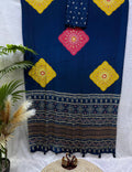 Ajarakh Mirror Elegance Soft Satin Crepe Designer Saree-BLUE