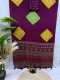 Ajarakh Mirror Elegance Soft Satin Crepe Designer Saree-WINE