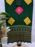 Ajarakh Mirror Elegance Soft Satin Crepe Designer Saree-GREEN