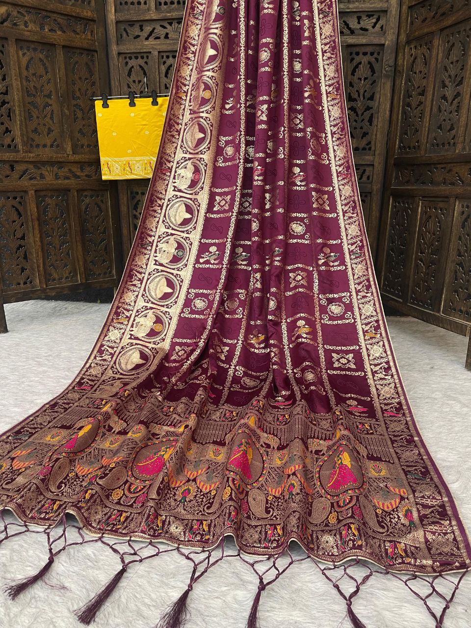 Maharani Vaibhavi Heritage Paithani Saree with Royal Motif Weaving - WINE