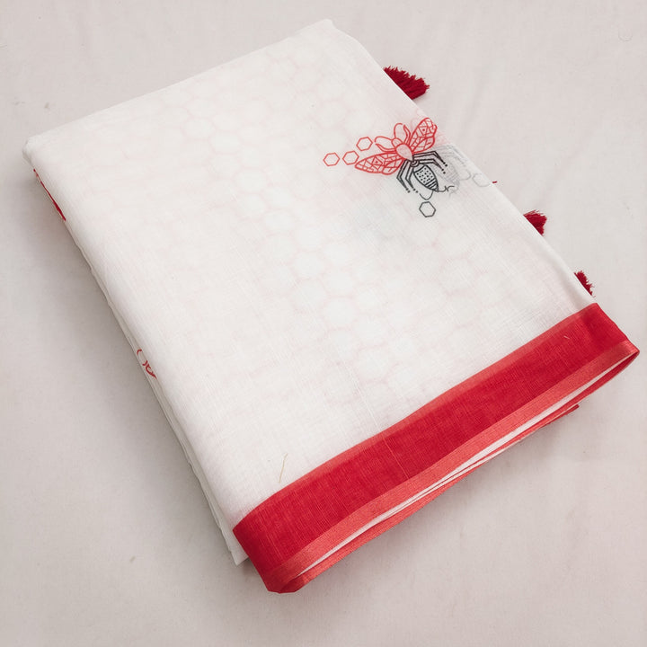 Elegant Soft Linen Cotton Titly Printed Saree with Tassel Pallu