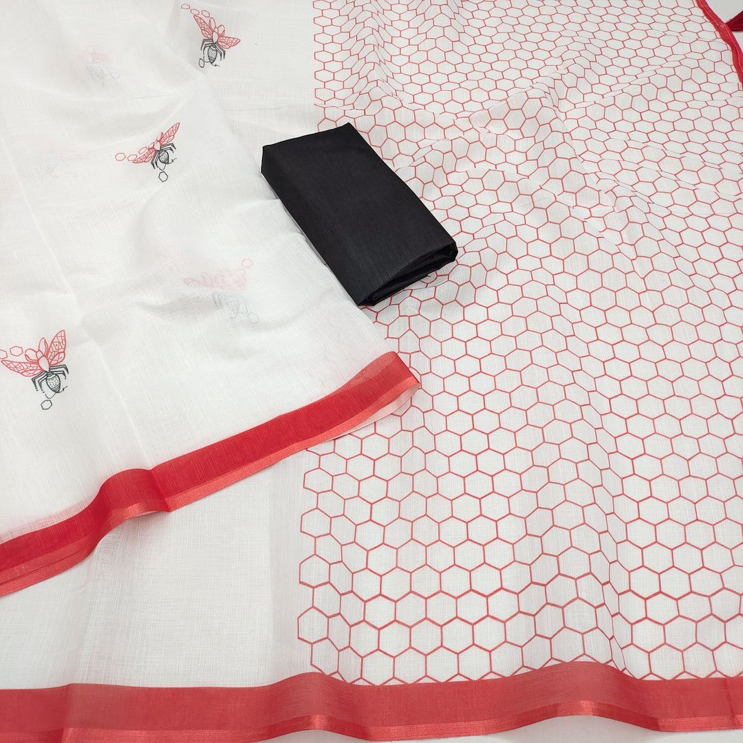 Elegant Soft Linen Cotton Titly Printed Saree with Tassel Pallu