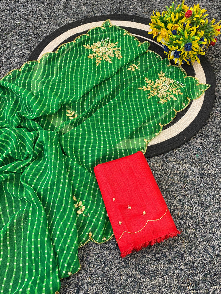 Festive Georgette Leheriya Saree - GREEN