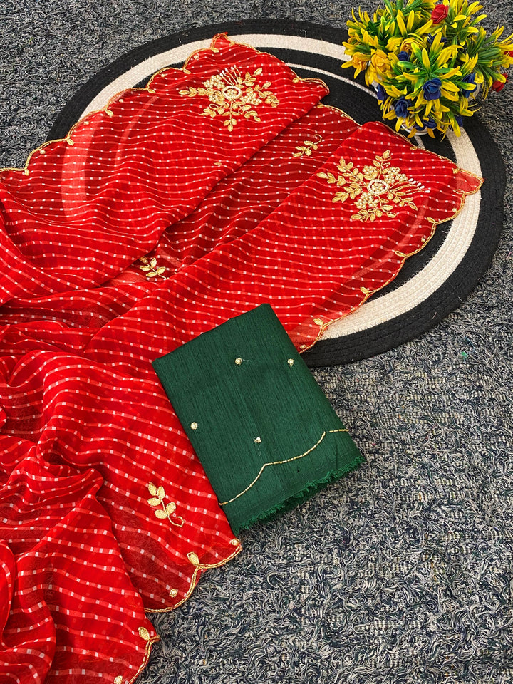 Festive Georgette Leheriya Saree - RED