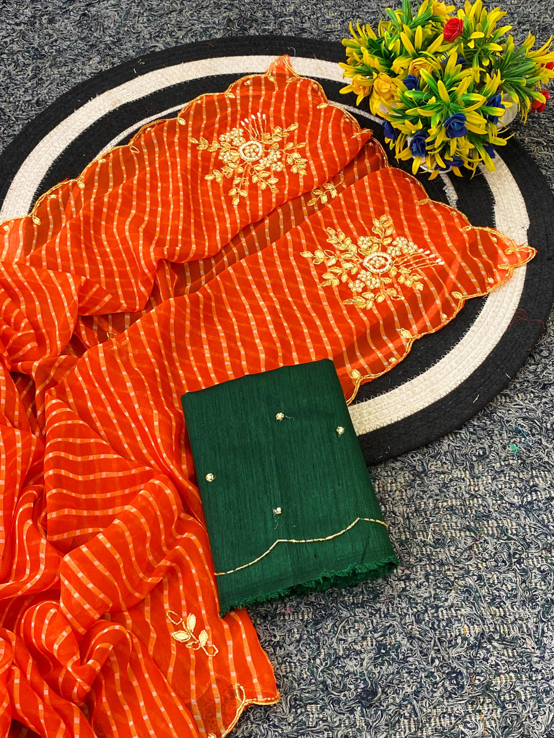 Festive Georgette Leheriya Saree - ORANGE
