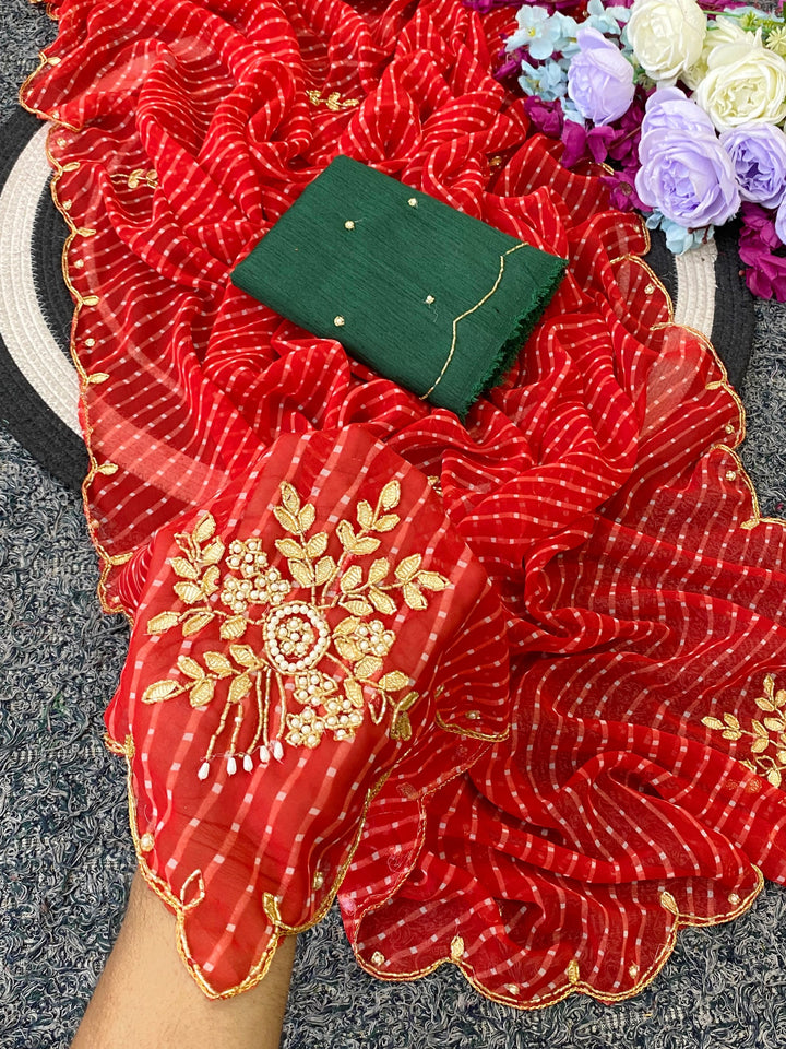 Festive Georgette Leheriya Saree - RED