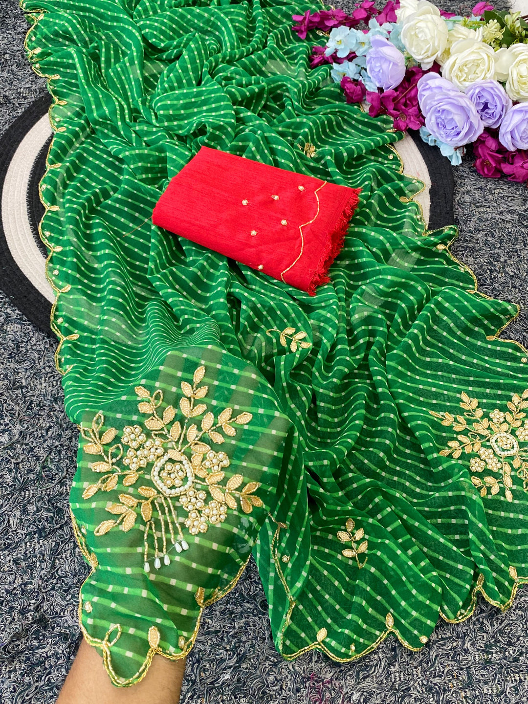 Festive Georgette Leheriya Saree - GREEN
