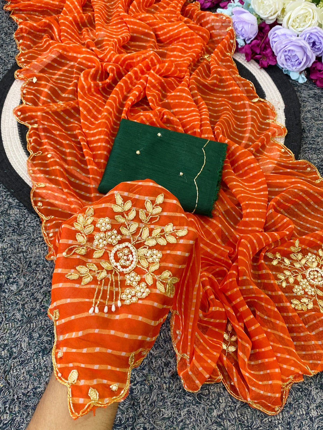 Festive Georgette Leheriya Saree - ORANGE