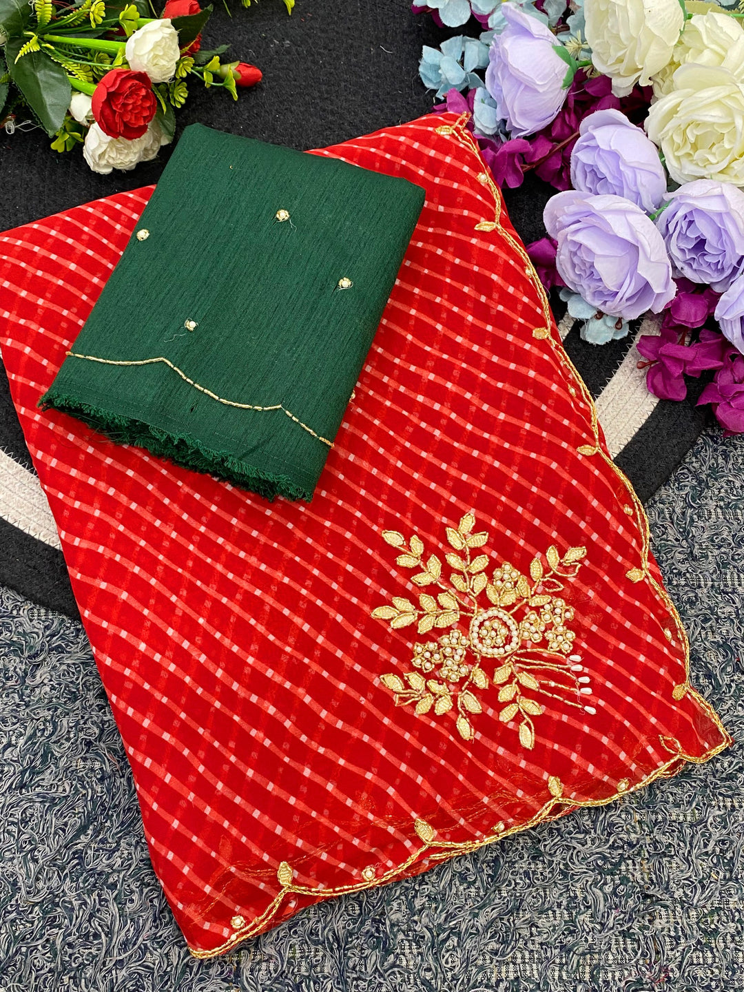 Festive Georgette Leheriya Saree - RED