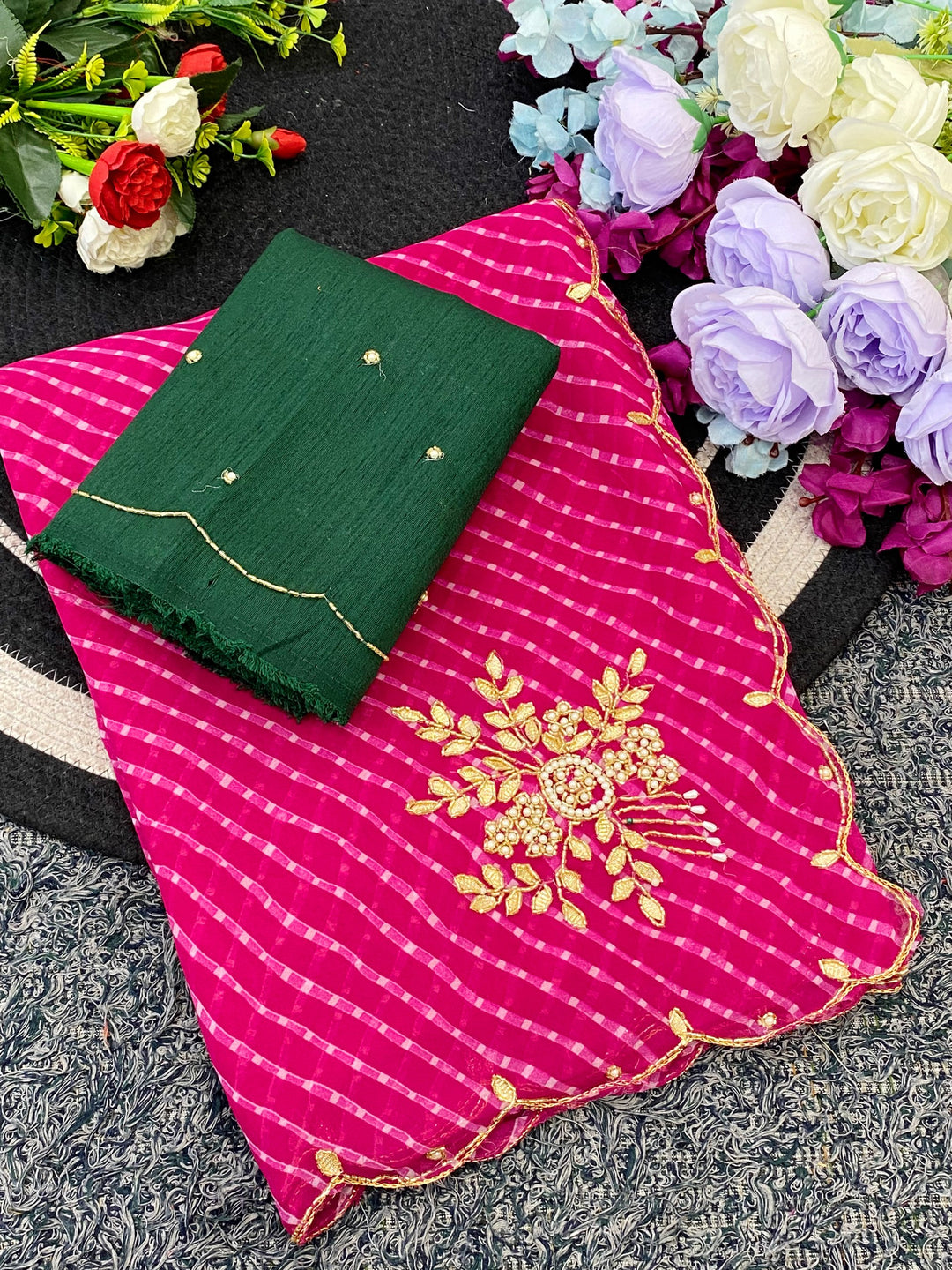 Festive Georgette Leheriya Saree - PINK