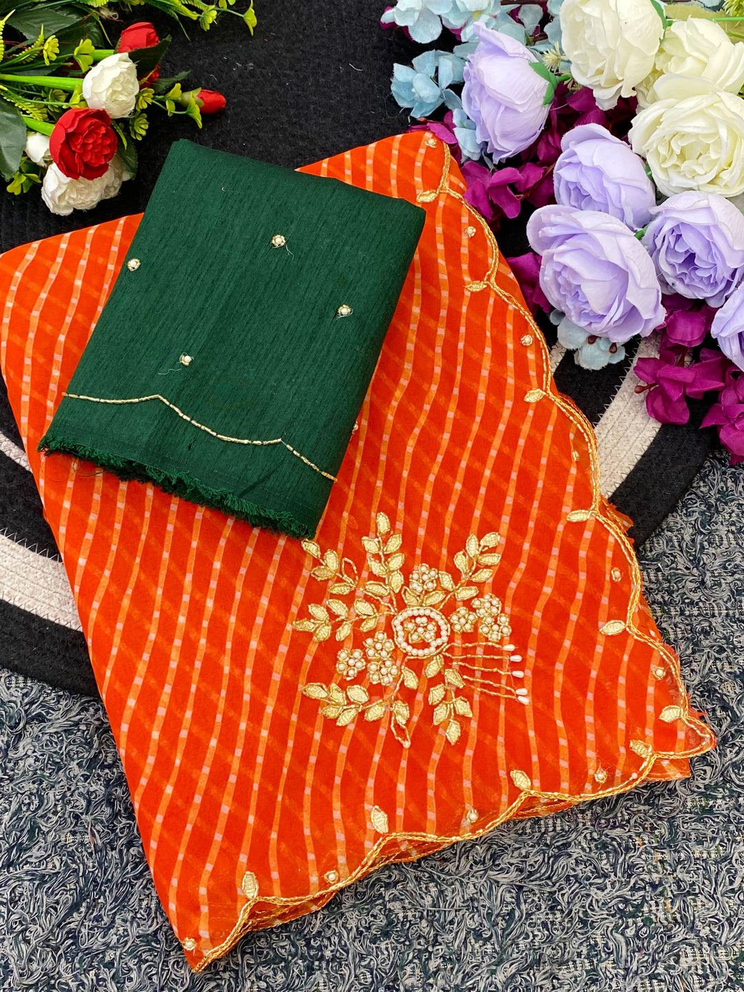 Festive Georgette Leheriya Saree - ORANGE