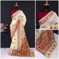 Ethnic Jacquard Silk Saree with Elephant Border  WHITE