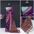 Ethnic Jacquard Silk Saree with Elephant Border PURPLE