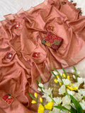 Elegant Cotton Bandhani Saree with Handmade Butta Work & Sequin Detailing - PEACH