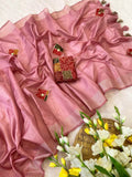 Elegant Cotton Bandhani  Saree with Handmade Butta Work & Sequin Detailing - PINK