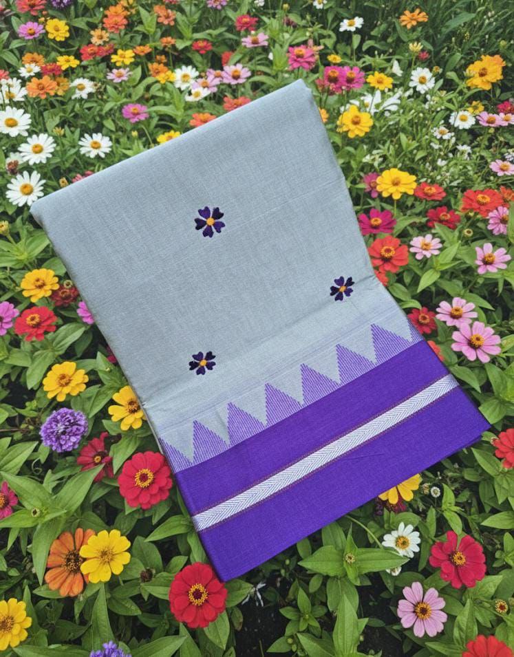 Handloom Cotton Saree with Floral Butta Work SILVER GREY