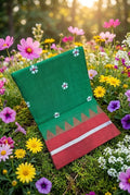 Handloom Cotton Saree with Floral Butta Work  GREEN