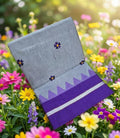 Handloom Cotton Saree with Floral Butta Work DEEP PURPLE