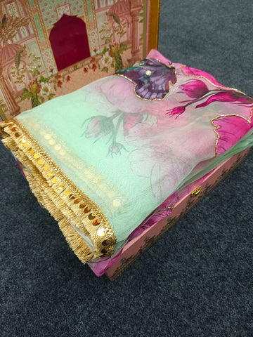 Soft pure organza printed with handwork sarees