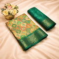 Multicolor Designer Banarasi Dola Silk Saree with Rich Zari Border & Pallu - GREEN