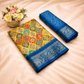 Multicolor Designer Banarasi Dola Silk Saree with Rich Zari Border & Pallu -BLUE