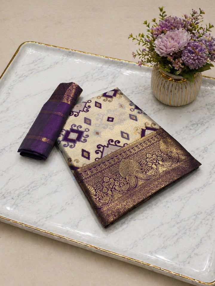 Heritage Ivory Banarasi Saree with Royal Zari Weaving - WINE