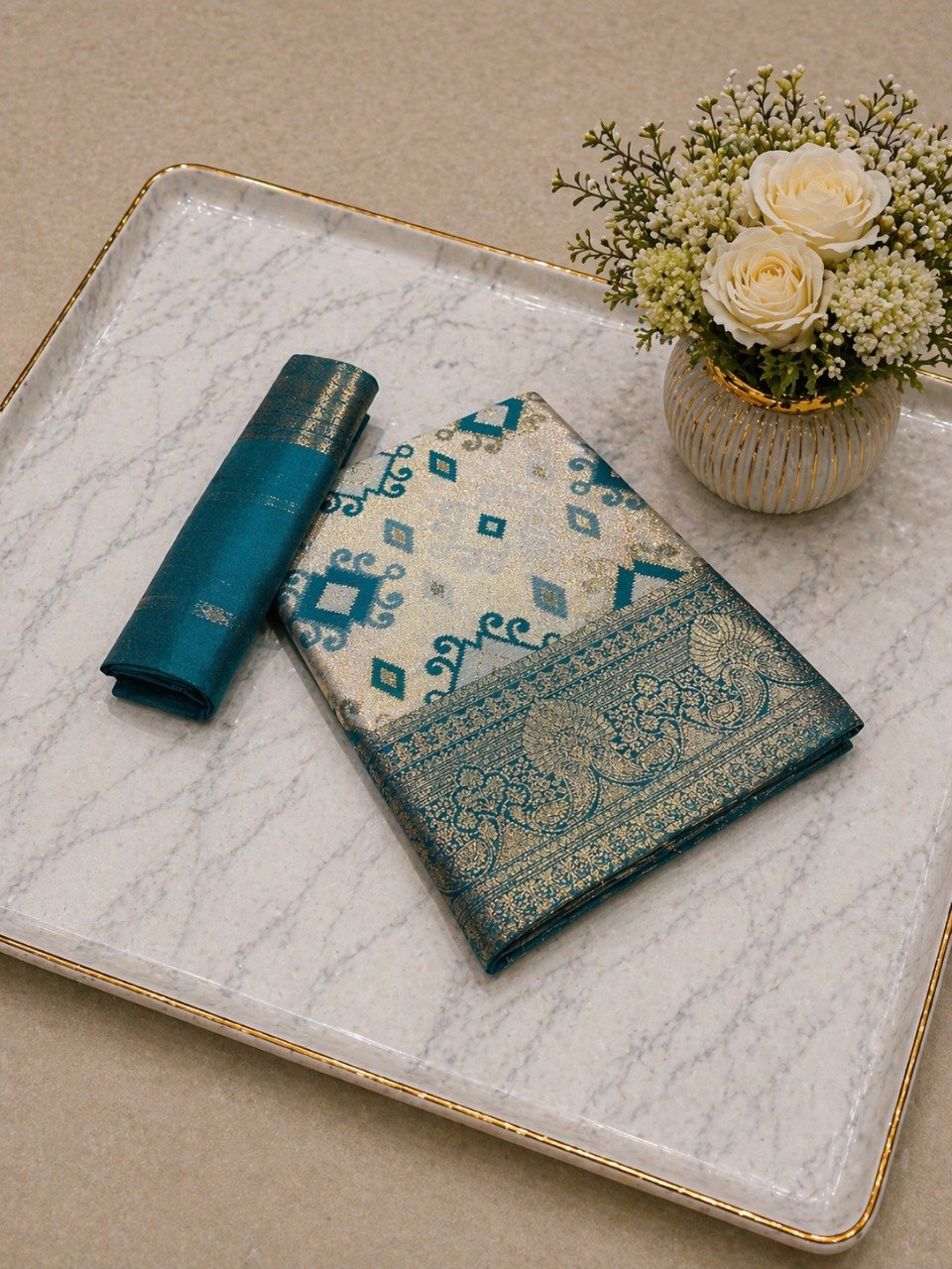 Heritage Ivory Banarasi Saree with Royal Zari Weaving - RAMA