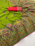 Heritage Soft Silk Saree with Elephant Procession Border & Rich Pallu GREEN