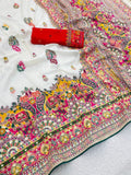 Heritage Soft Silk Saree with Elephant Procession Border & Rich Pallu  WHITE