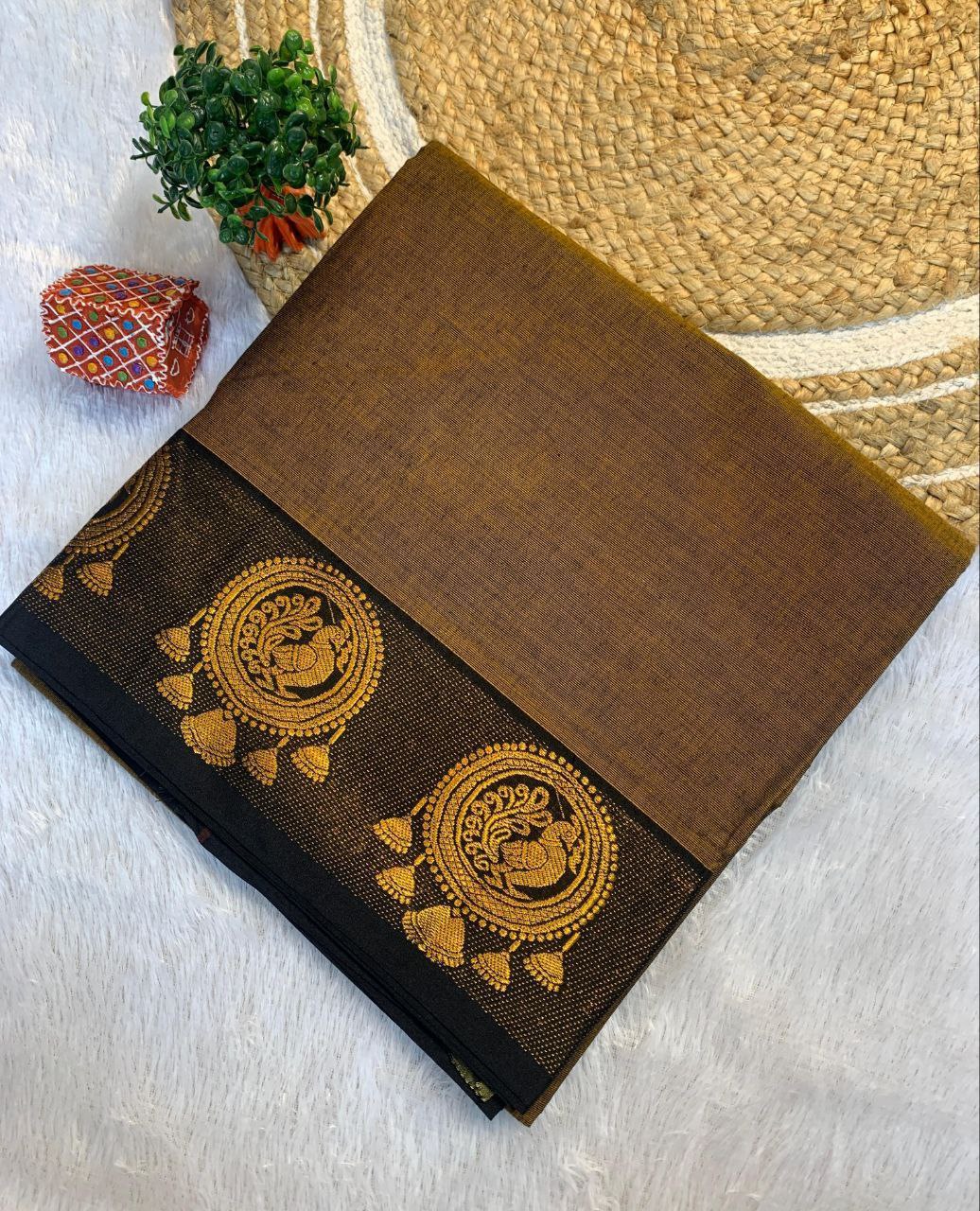 Grace South Cotton Silk Saree  - BROWN