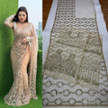 Women's Designer Butterfly Net Saree with Heavy Sequins Embroidery & Moti Border - CREAM