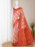 Heritage Ivory Banarasi Saree with Royal Zari Weaving - RED
