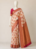 Premium Linen Cotton Saree with Floral Ethnic Weaving - RED