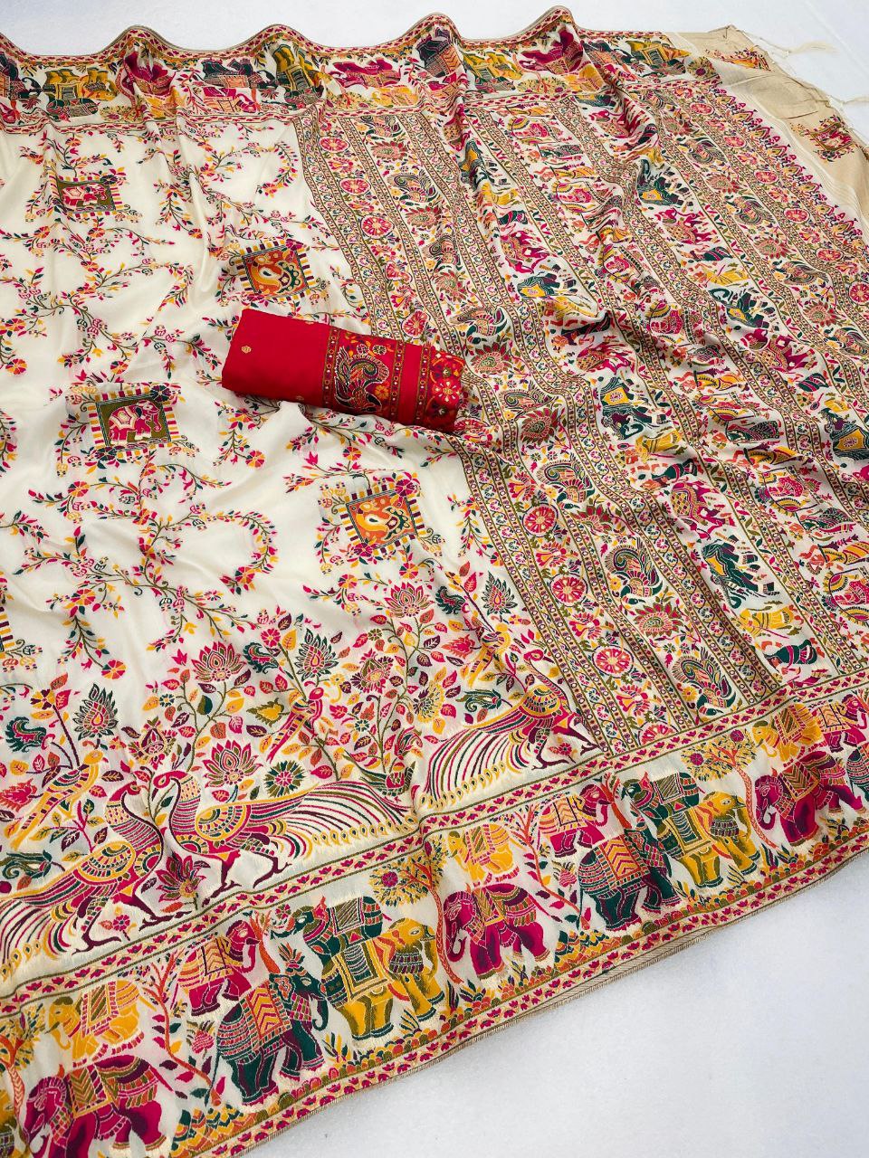 Royal Pashmina Soft Silk Elegance Saree - WHITE