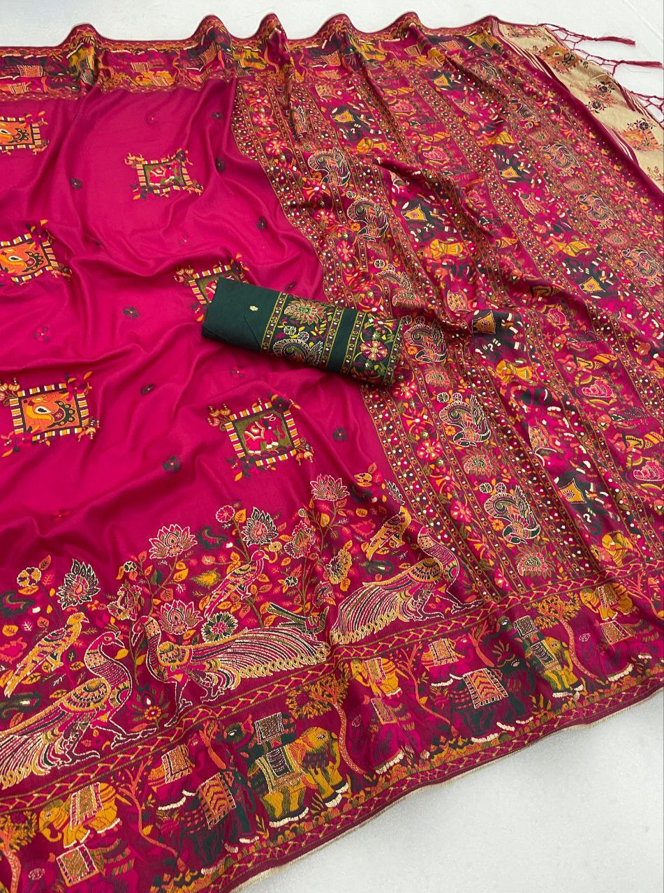 Royal Pashmina Soft Silk Elegance Saree - PINK