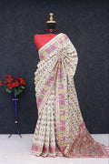 Royal Pashmina Weaving Soft Silk Saree with Paithani Border - WHITE