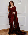 Bollywood Blockbuster Georgette Sequins Embroidered Saree with Designer Silk Blouse-MAROON
