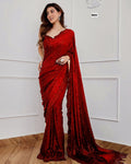 Bollywood Blockbuster Georgette Sequins Embroidered Saree with Designer Silk Blouse-RED